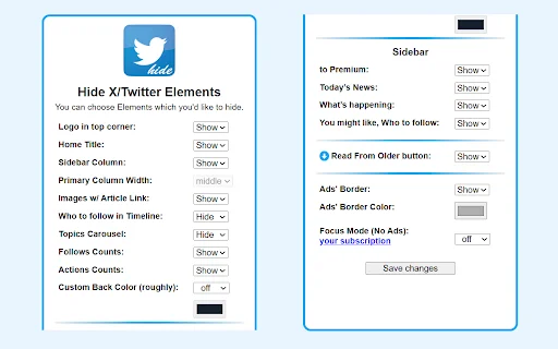 Hide X Twitter Elements: Oculte distrações e personalize o X - Screenshot 1