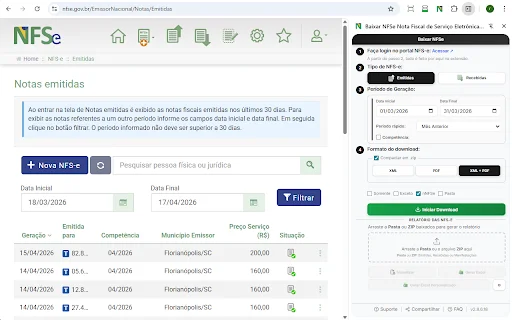 Baixar NFSe em Massa: XML e PDF com a Extensão Oficial - Screenshot 1