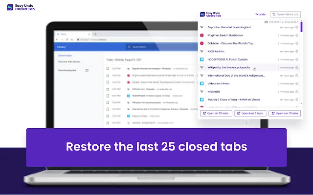 Easy Undo Closed Tabs: Recupere abas fechadas facilmente - Screenshot 1