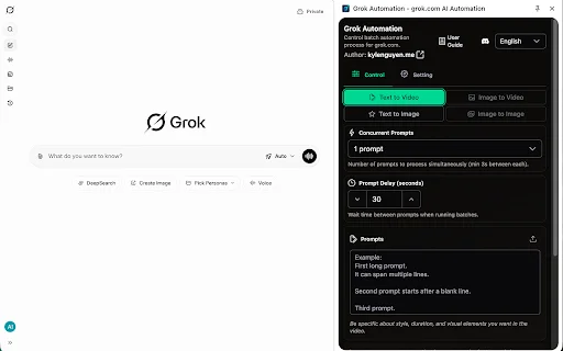 Grok Automation: Automatize Prompts e Vídeos no Grok.com - Screenshot 1