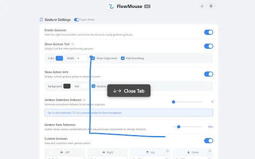 FlowMouse: Gestos de Mouse Eficientes e Privacidade no Chrome - Screenshot 1