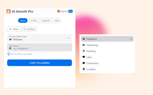 IG Growth Pro: Automatize seu Instagram e Ganhe Seguidores - Screenshot 1